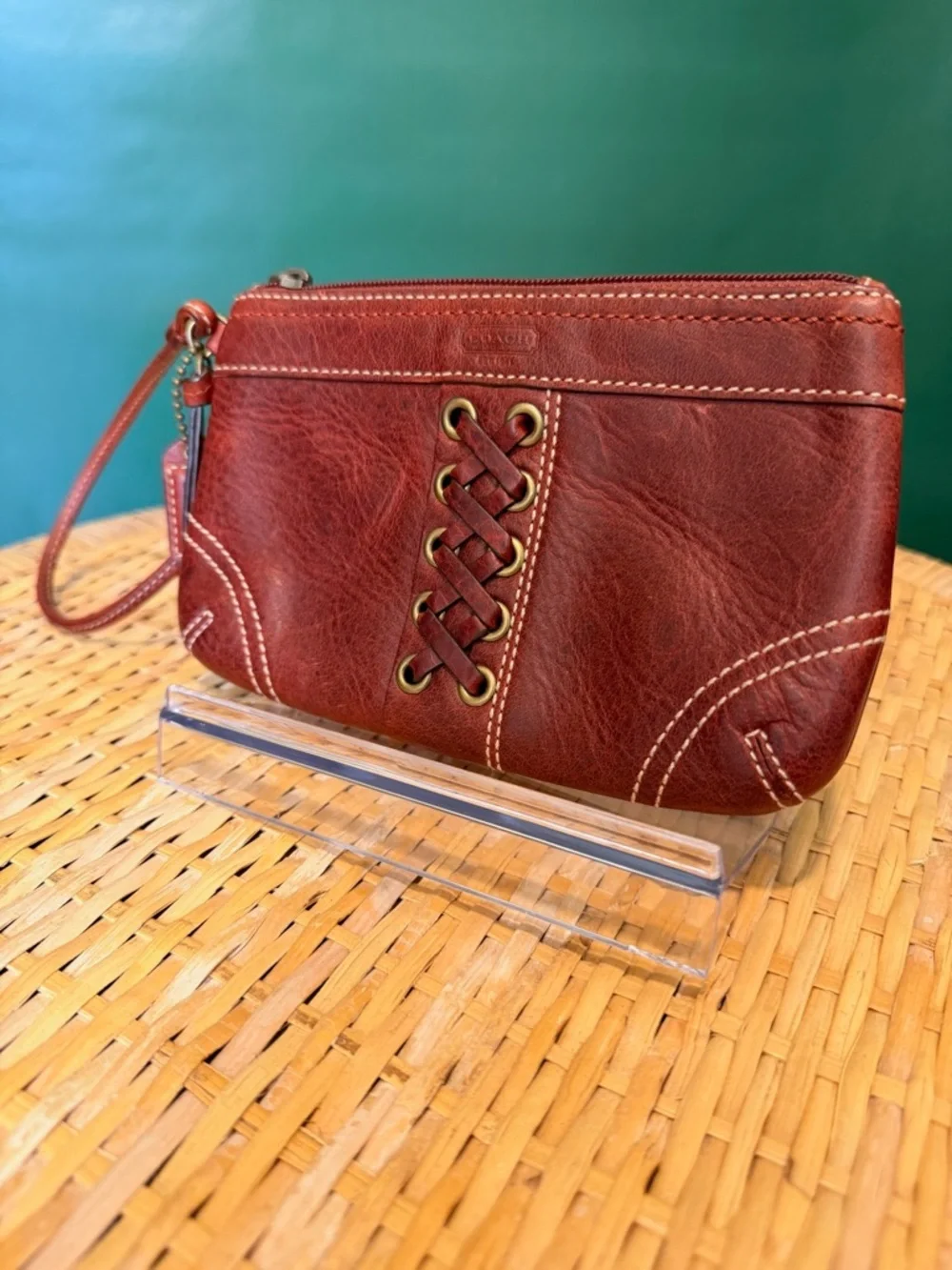 Vintage Coach Corner Zip Wristlet with Lace Detail